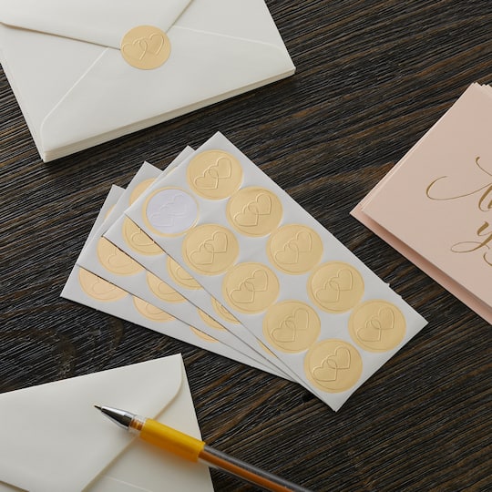 12 Packs: 40 ct. (480 total) Gold Hearts Envelope Seals by Recollections™